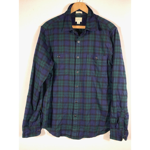 J Crew Flannel Shirt Medium Slim Mens Button Up Black Watch Plaid Academia Prep - Picture 5 of 12